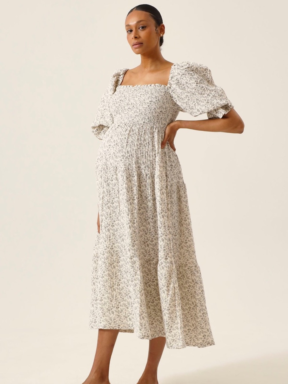Nothing Fits But Kiko Smocked Midi Dress in Cream Floral Print